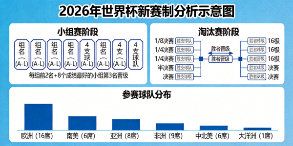 2026年世界杯新赛制分析示意图，48支球队分组对阵图